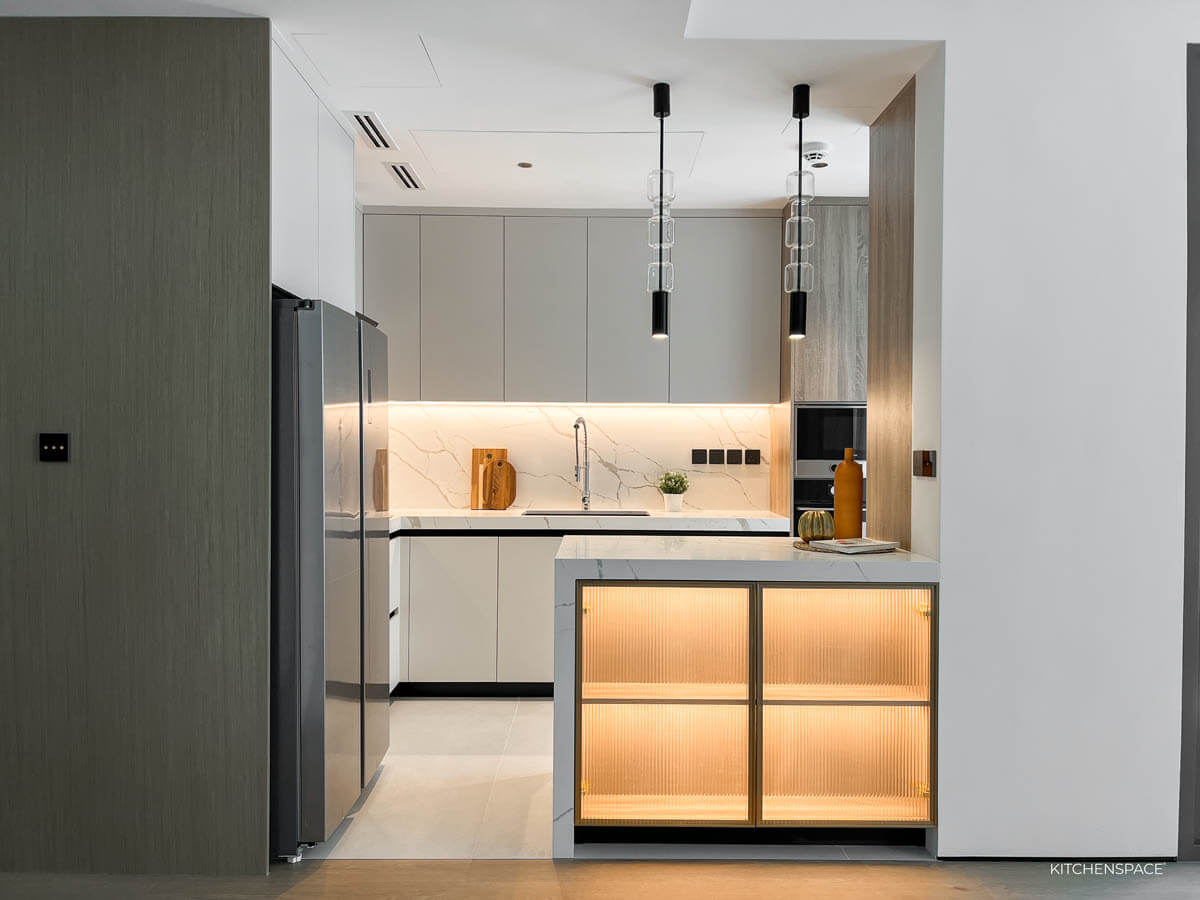 Illuminated Peninsula Kitchen